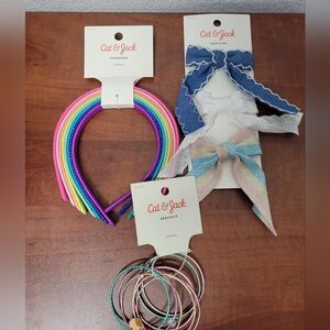 Cat & Jack Multicolor Headbands, Bow Hair Clips Set And Bracelet Set Nwt
